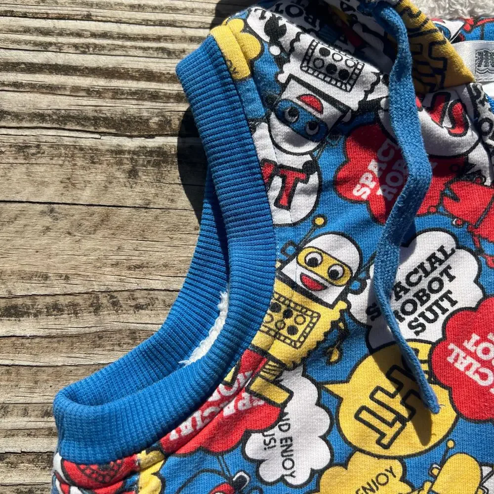 Japanese Robot Print Hooded Vest 2T | Faux Fur Lined Zip Kawaii Cartoon Toddler